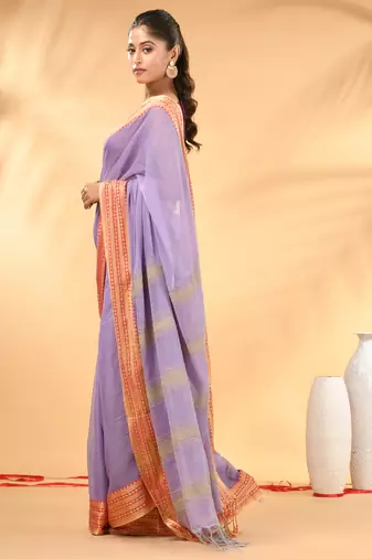 Light violet soft mulmul cotton saree