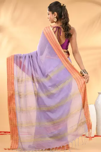 Light violet soft mulmul cotton saree