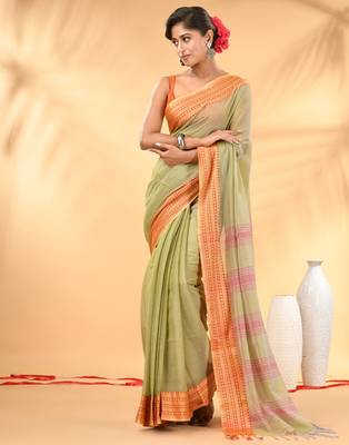 Beige soft mulmul cotton saree 1