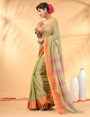 Beige soft mulmul cotton saree 2