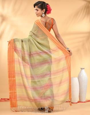 Beige soft mulmul cotton saree 3