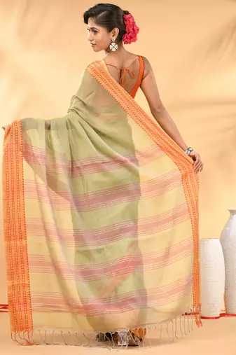 Beige soft mulmul cotton saree