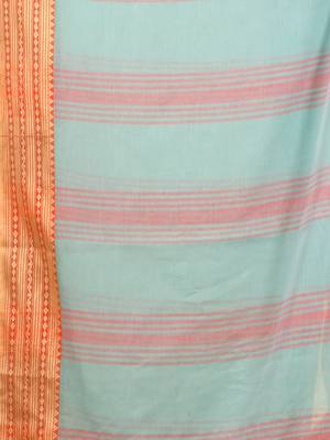 Turquoise blue soft mulmul cotton saree 4