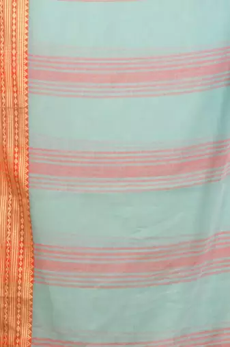Turquoise blue soft mulmul cotton saree
