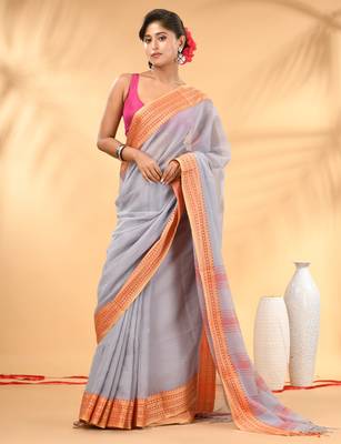 Grey soft mulmul cotton saree 1