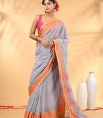 Grey soft mulmul cotton saree
