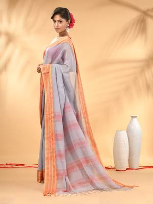 Grey soft mulmul cotton saree 2
