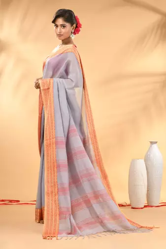 Grey soft mulmul cotton saree