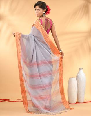 Grey soft mulmul cotton saree 3