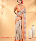 Beige soft mulmul cotton saree