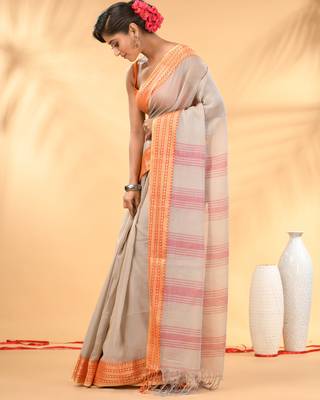 Beige soft mulmul cotton saree 2