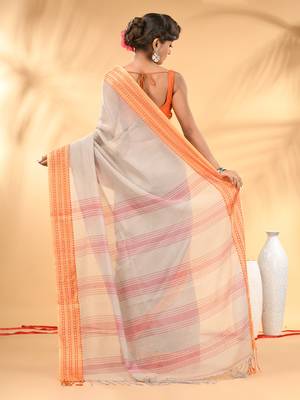 Beige soft mulmul cotton saree 3