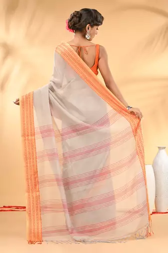 Beige soft mulmul cotton saree