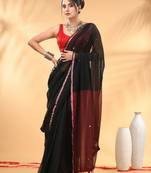 Black and red sequin mulmul cotton saree