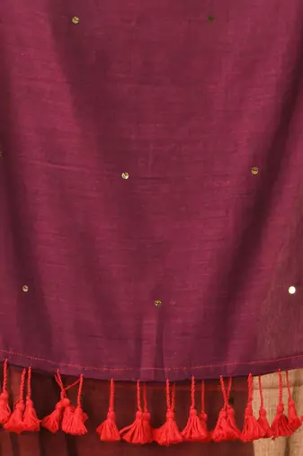 Red and magenta sequin mulmul cotton saree