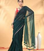 Dark and light teal sequin mulmul cotton saree