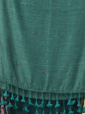 Dark and light teal sequin mulmul cotton saree 4