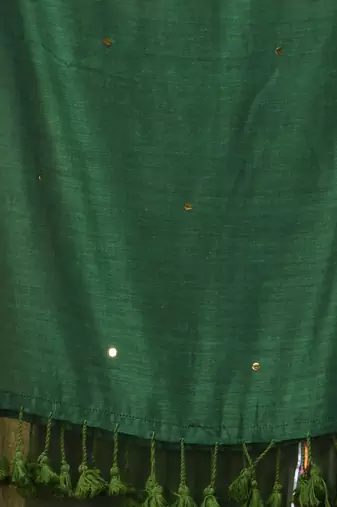 Dark and light green sequin mulmul cotton saree