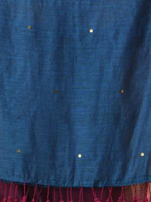 Purple and sapphire blue sequin mulmul cotton saree 4