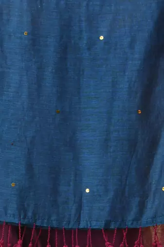 Purple and sapphire blue sequin mulmul cotton saree