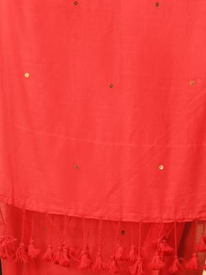 Red sequin mulmul cotton saree 4