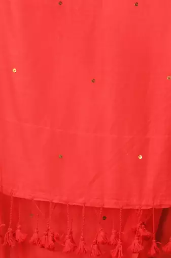Red sequin mulmul cotton saree