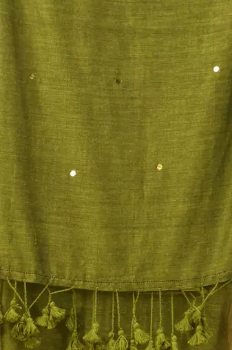 Olive green sequin mulmul cotton saree