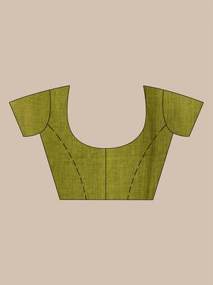 Olive green sequin mulmul cotton saree 5
