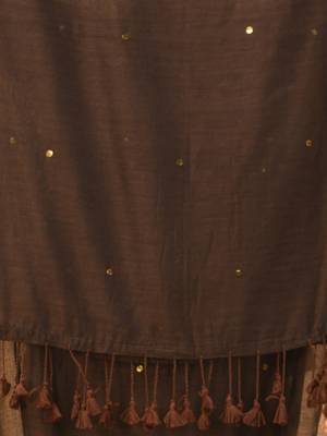 Brown sequin mulmul cotton saree 4