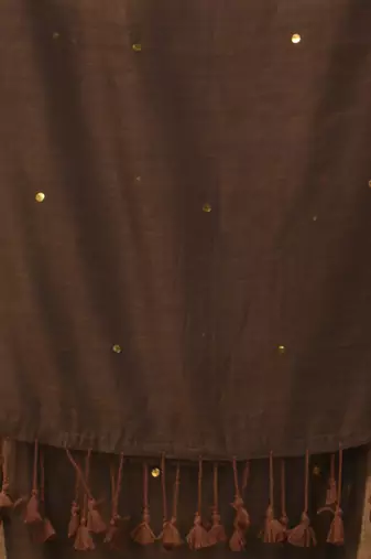 Brown sequin mulmul cotton saree