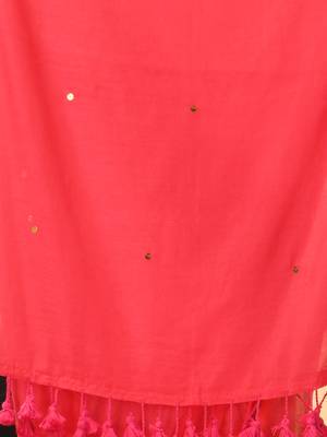 Rose red sequin mulmul cotton saree 4
