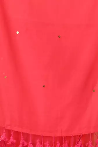 Rose red sequin mulmul cotton saree