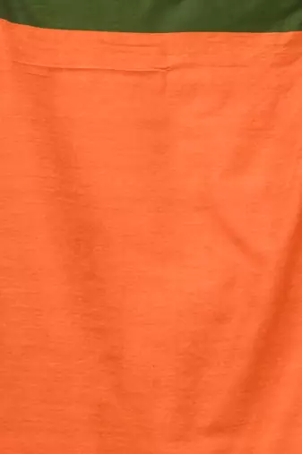 Green and orange cotton handspun saree with tassel detailing