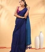 Blue and sapphire blue cotton handspun saree with tassel detailing