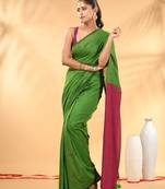 Green and magenta cotton handspun saree with tassel detailing