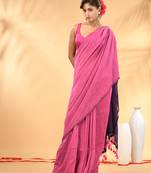 Pink and purple cotton handspun saree with tassel detailing
