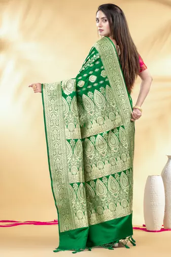 green art silk banarasi saree with golden zari work