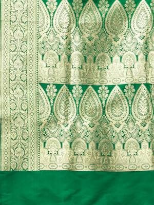 green art silk banarasi saree with golden zari work 4
