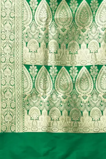 green art silk banarasi saree with golden zari work