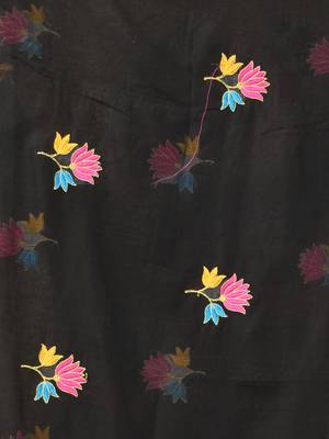 Black mulmul cotton saree with floral embroidery and tassel detailing 4