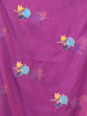 Purple mulmul cotton saree with floral embroidery and tassel detailing 4