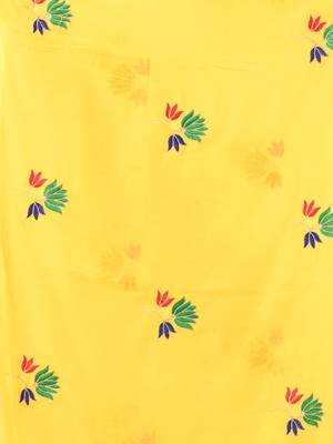 Yellow mulmul cotton saree with floral embroidery and tassel detailing 4