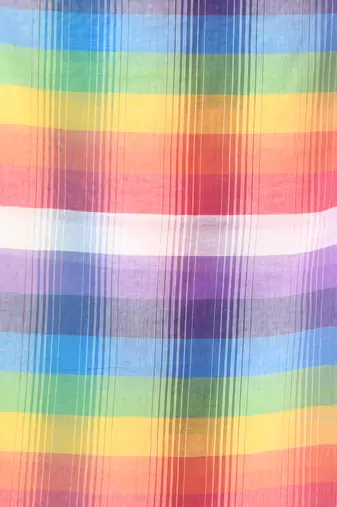 Rainbow stripes white mulmul cotton saree with tassel border