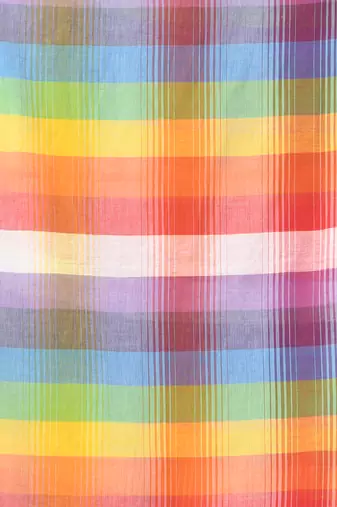 Rainbow stripes pistachio green mulmul cotton saree with tassel border
