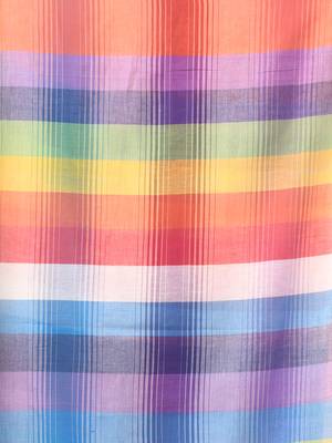 Rainbow stripes peach mulmul cotton saree with tassel border 4