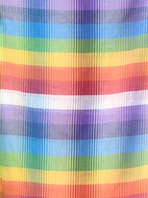 Rainbow stripes sky blue mulmul cotton saree with tassel border 4