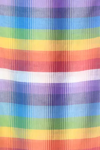 Rainbow stripes sky blue mulmul cotton saree with tassel border