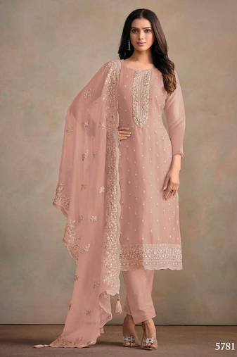 Baby pink organza silk semi stitched wedding suits