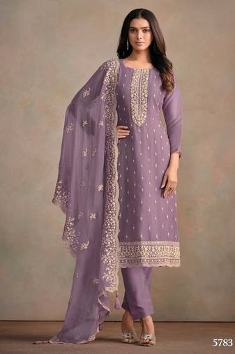 Light purple organza silk semi stitched wedding suits