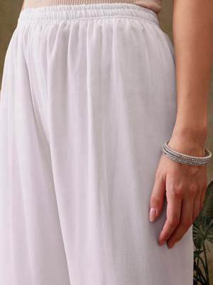 Hand embroidered white georgette lucknowi chikankari palazzo 6